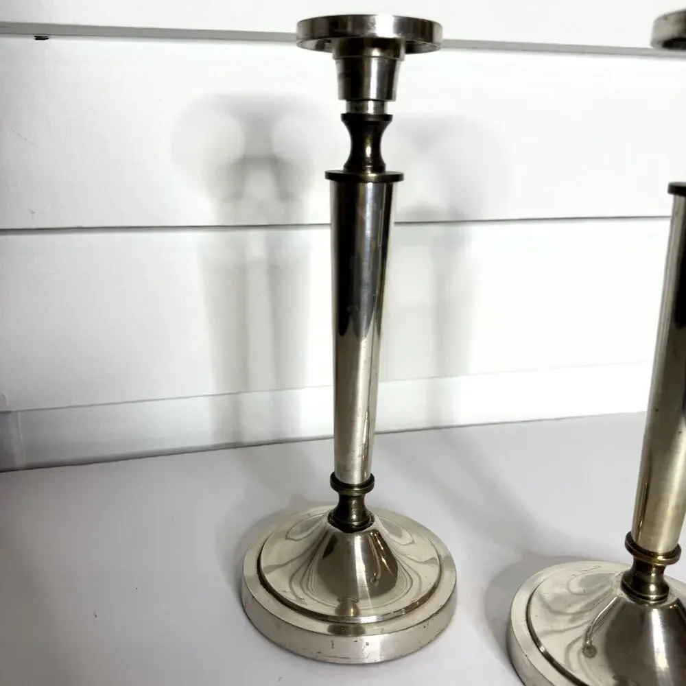 Restoration Hardware Northend Taper Pair of 2 Silver Brass Candle Stick Holders